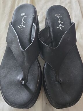 Wonderly Black Platform Thong Sandals